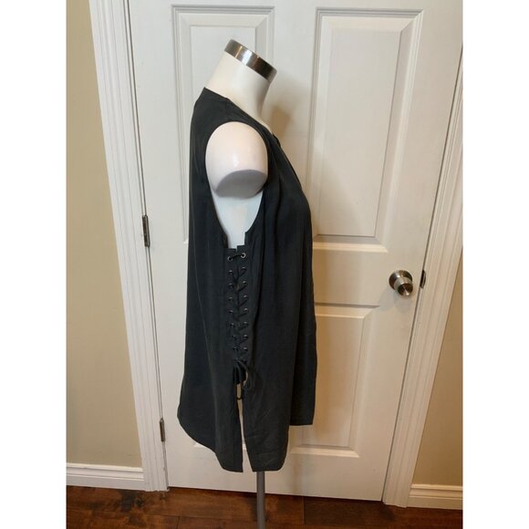 Go Silk Dark Gray 100% Silk Side Lace-Up Vest, Size S - Picture 2 of 5